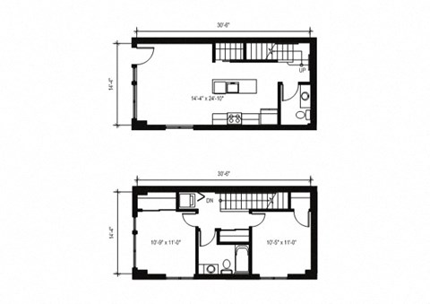 Floor plan for 2 beds, 1.5 baths, 963 sqft